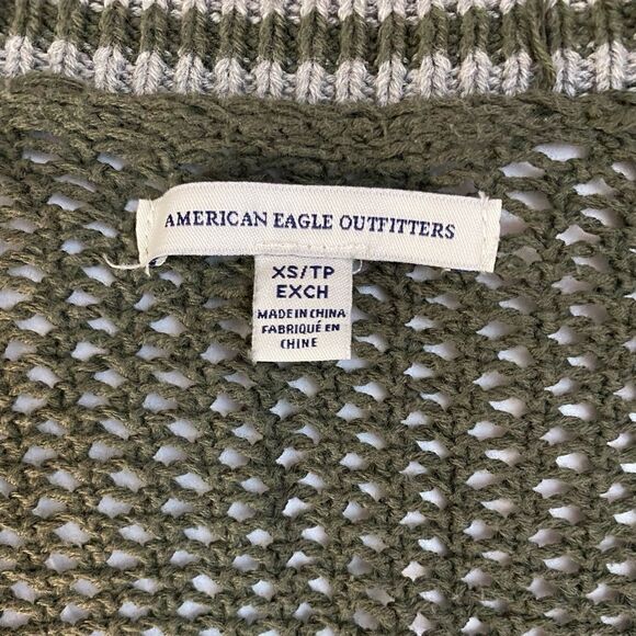 AMERICAN Eagle Outfitters army green and grey‎ open knit button front cardigan - Picture 2 of 6